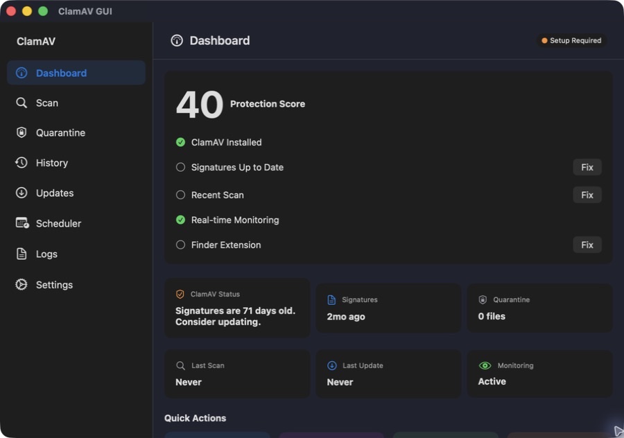 ClamAV GUI dashboard