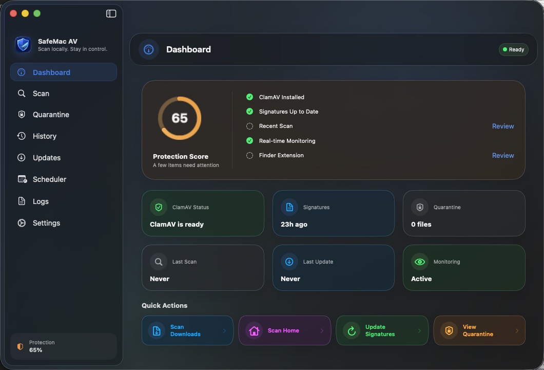 SafeMac AV dashboard